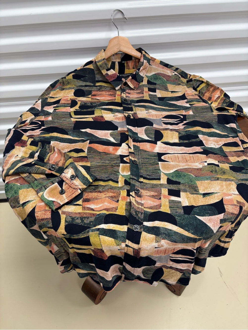 Givenchy Black, Green, Tan, Cream & Rust Abstract Collared Shirt